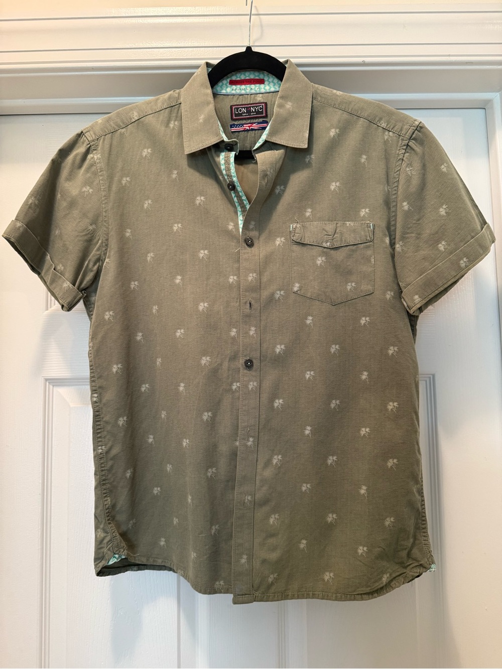 Olive Short-Sleeve Casual Button-Up Shirt